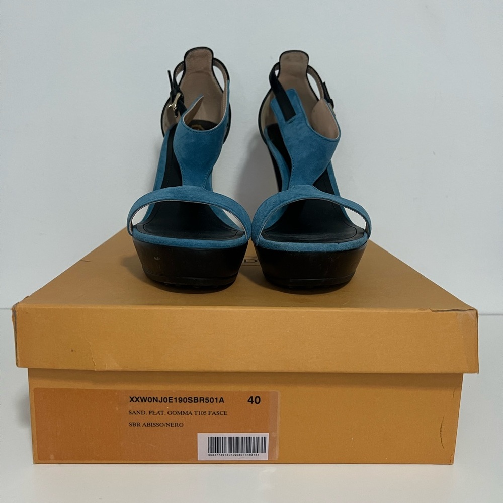 Tod's Sand Plat Gooma T105 Fasce Suede & Leather T-Strap Platform Sandal Heels - Picture 7 of 14